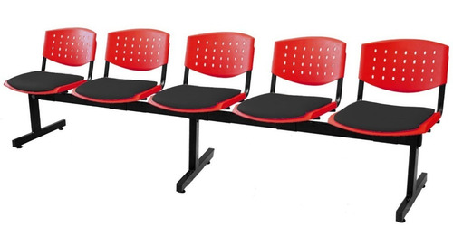 Silla Tandem 5 Asientos Salas Espera Plastico Pvc Reforzado Estructura Negro Asientos Negro
