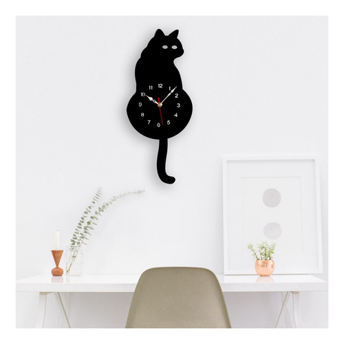 Reloj De Pared De Péndulo De Gato Silencioso Con Negro