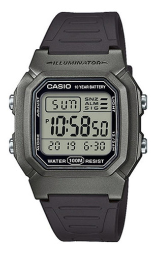 Reloj de pulsera Casio Collection W-800h-1AVDF de cuerpo color gris, digital, para hombre, fondo blanco, con correa de resina color negro, dial negro, minutero/segundero negro, bisel color gris y hebilla simple