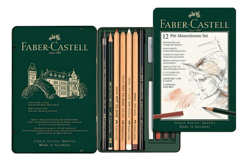 Lápis Monocromático Faber Castell Estojo Metálico 12 Peças
