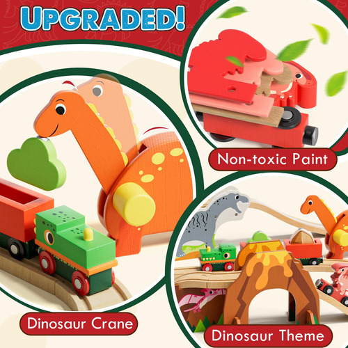 Conjunto De Trem De Madeira Lehoo Castle Dinosaur Com Pista