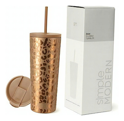 Simple Modern Insulated Tumbler With Lid And Straw | Iced Color Patrón: leopardo de cobre