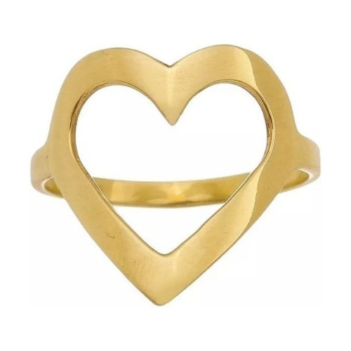 Anel Coração Grande Vazado Ouro Amarelo 18 Kl