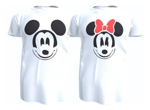 Pack 2 Poleras Parejas, Mickey Y Minnie Mouse, 100% Algodon