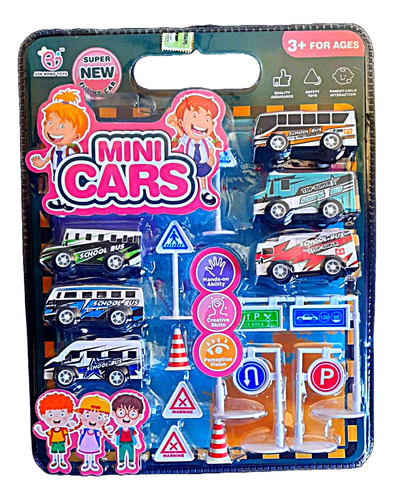 Set Autos Transito Con Señales Micro Camioneta Juguete Niño