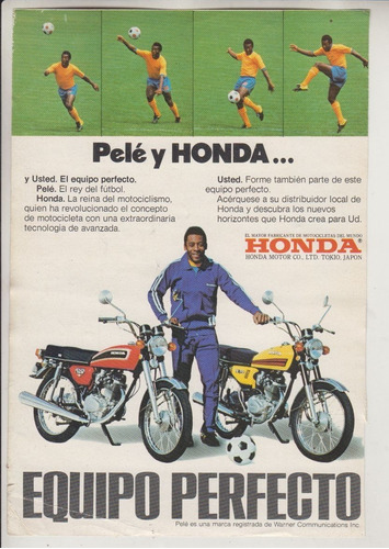 1976 Futbol Brasil Rey Pele En Publicidad Marca Honda Raro