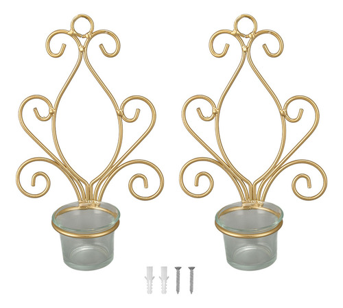 Candelabro De Pared, 2 Candelabros Colgantes, Color Dorado