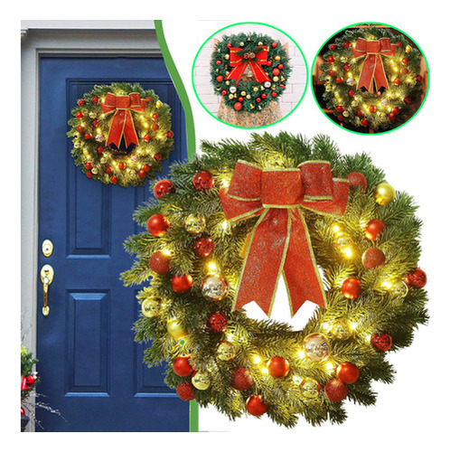 Guirnalda Navideña De 30 Cm Con Luces Para Puerta Delantera