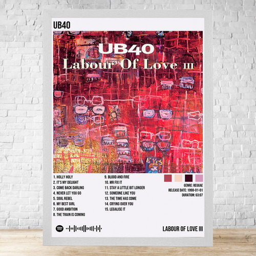 Cuadro Ub40 Labour Of Love Iii 30x40 Con Vidrio Y Marco C963 Blanco Clasico