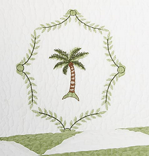 Colcha Tropical Con Palmeras Bordadas, Ligera, Tamaño Comple