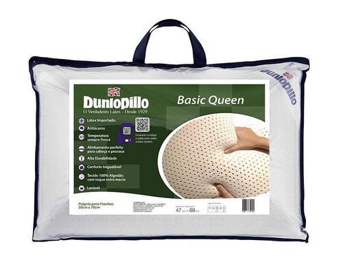 Travesseiro inteligente Dunlopillo Basic Queen tradicional 70cm x 15cm cor branco