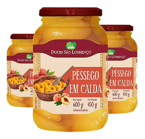 3x Pessego Em Calda São Lourenço 600g