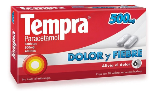 Tabletas Tempra Paracetamol 500mg 20pzs Dolor Y Fiebre