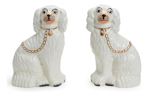 Conjunto De 2 Estatuas De Perros De Staffordshire (mirando A