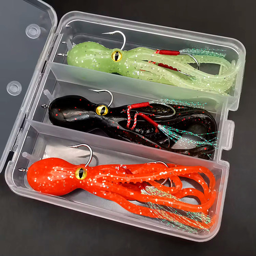 3 Señuelos De Pesca De Pulpo Con Anzuelos 21g + Caja Multicolor