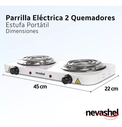 Parrilla eléctrica 2 quemadores en espiral, negra, Basic, Estufas Eléctricas  (Parrillas), 26092