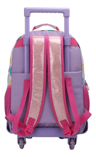 Mochila Carro Muaa Emojis 18 PuLG Escolar Niña Infantil Color Rosa Diseño De La Tela Estampada