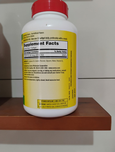 Vitamina D3 50 Mcg 2000 Ui Kirkland Com 600 Softgels Eua