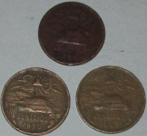 Lote De 3 Monedas De 20 Centavos. 1954, 1967, 1970