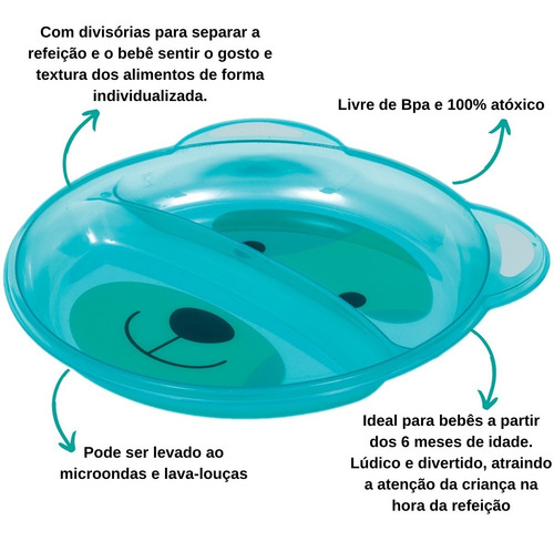 Imagem 2 de 5 de Prato Pratinho Raso Infantil C/ Divisória Refeição Bebe Buba