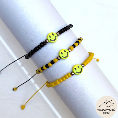 6 Pulseras Tobilleras Smile Carita Feliz Amarilla Mostacilla