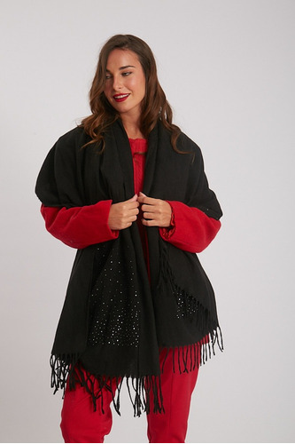 Pashmina Bufanda Ruana Mantón Negro C Brillos Mujer Kophiphi