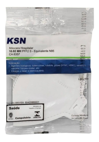 10 Mascaras Pff2 N95 Ksn Proteção Anvisa Inmetro Full C1