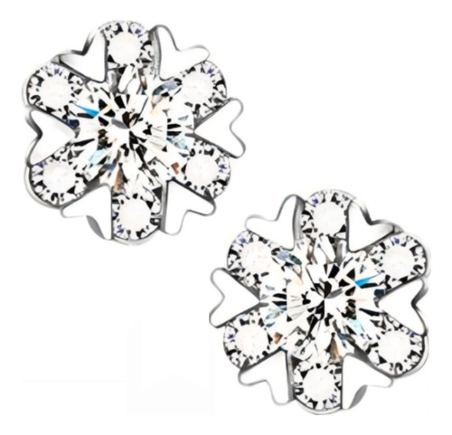 Aros Con Forma De Flor Con Diamantes Para Mujer Y Niña Plata