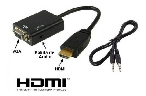Imagen 2 de 5 de Conversor Hdmi A Vga Con Audio 1080p Full Hd Cable Adaptador