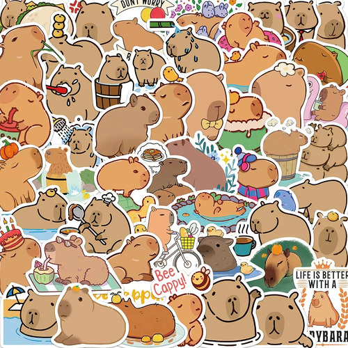 Calcomanias 50 Stickers Capibara Pegatinas Capibara Kawaii