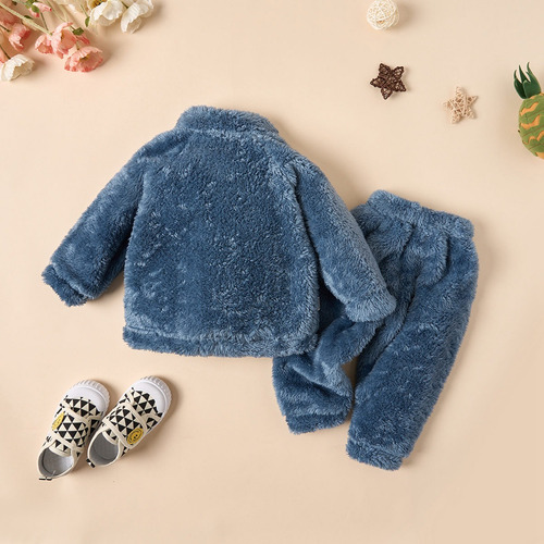 Conjunto De Invierno De Felpa Grueso Bebé1-3a Con Cremallera Azul Marino 12-18 M