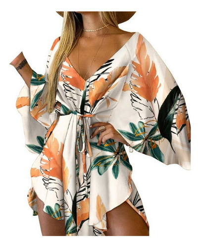 Hawaiano Irregular Floral Playa Mini Vestido Mujeres