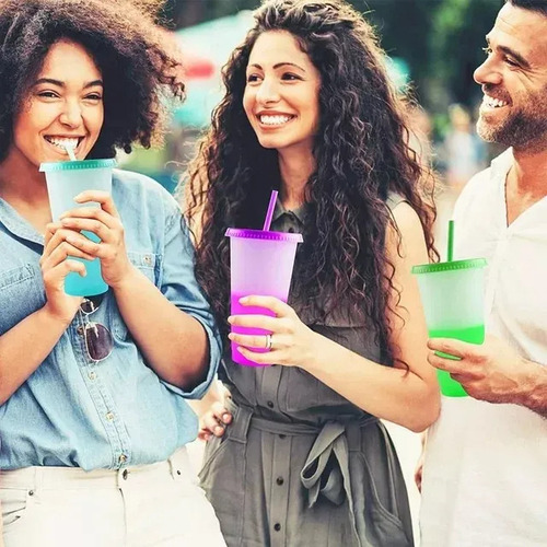 Para Vasos Mágicos Cambia Color Con Tapa Y Popote 710ml 10