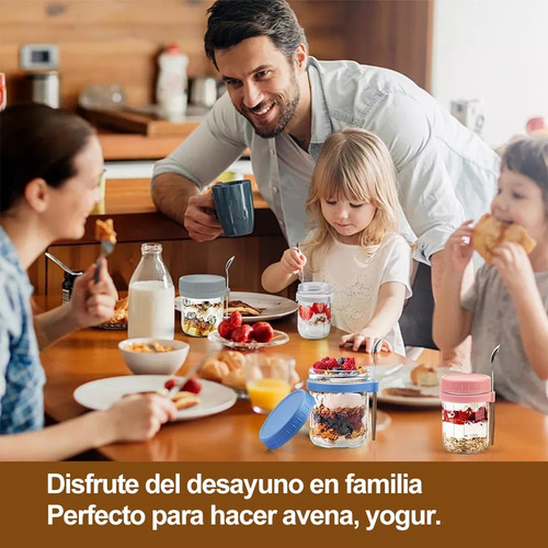 6 Pzs Recipientes De Avena Overnight Vidrio Mason Jar 12 Oz