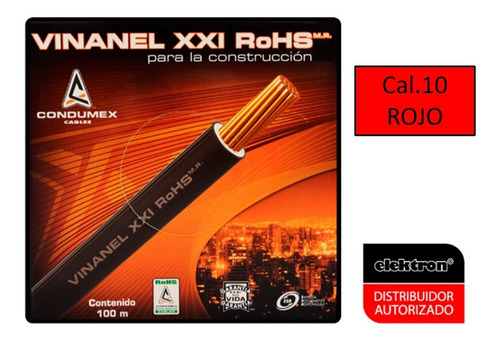 Imagen 2 de 5 de Caja 100 Mts Cable Rojo Thw Cal 10 Awg Condumex Vinanel Xxi