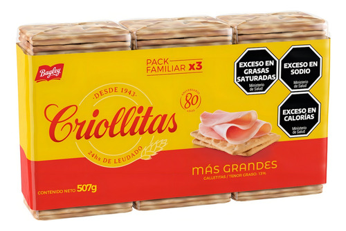 Galletitas Criollitas Más Grandes Sabor Original 3x169g