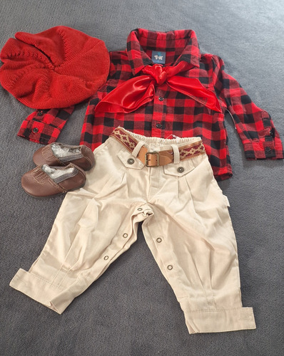 Conjunto Pilcha Bebê Bombacha Camisa Lenço Alpargata Boina Vermelho 3