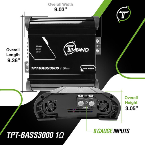 Timpano 3000 Watts Mono Subwoofer Audio Audio Amplificador T