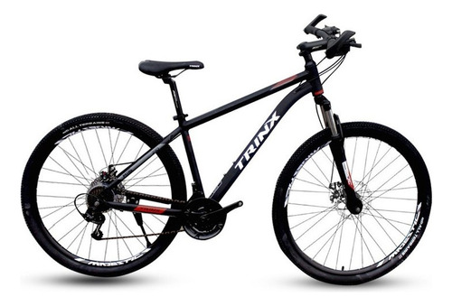 Mountain bike Trinx Majestic M116 pro R29 frenos de disco mecánico Shifter Shimano ST-EF41 color negro/rojo con pie de apoyo