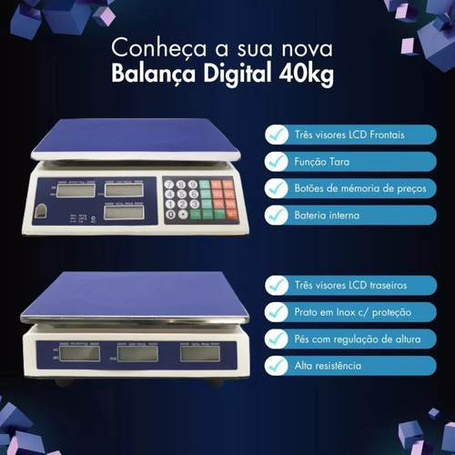 Balanza 40kg Comerciales 220v Recargable Visor Ambos Lados Negro O Blanco Según Disponibilidad De Stock