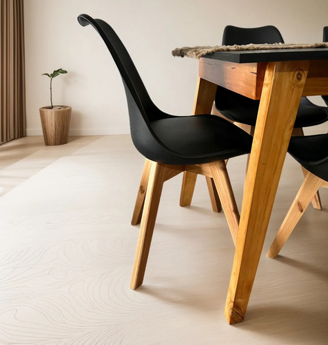 Juego Comedor Escandinavo Mesa Nórdica 120 + 4 Sillas Tulip Negro