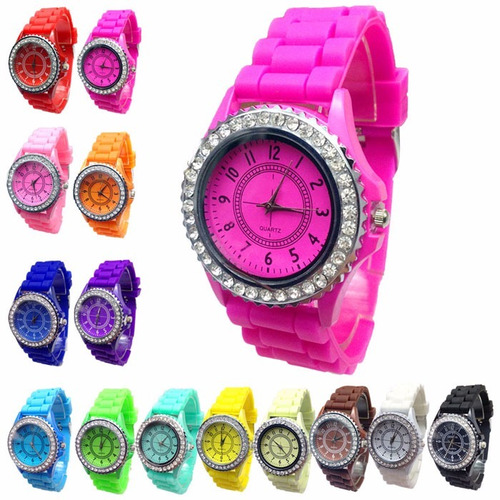 Relógio Com Strass Geneva Silicone Feminino Promoção Brinde