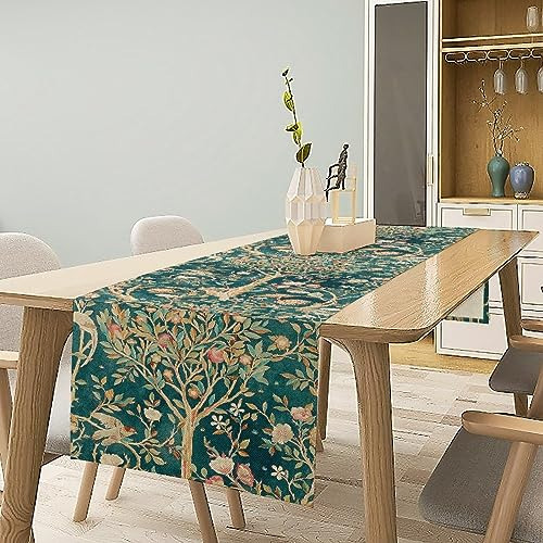 Camino De Mesa Estampado Botánico Verde Floral Vintage 33 X