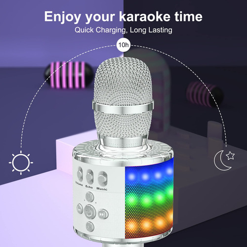 Micrófono De Karaoke Inalámbrico Bluetooth Bonaok, Altavo. Color Plateado