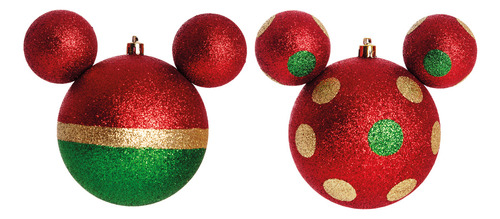 Bola De Natal Mickey Poá Vermelha E Verde 6cm Com 6 Unidades