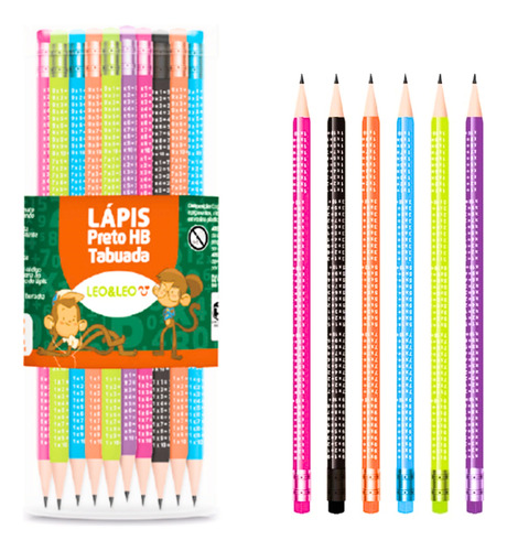 Lápis Grafite Tabuada Hb Escola Leoleo Com Borracha 72 Un