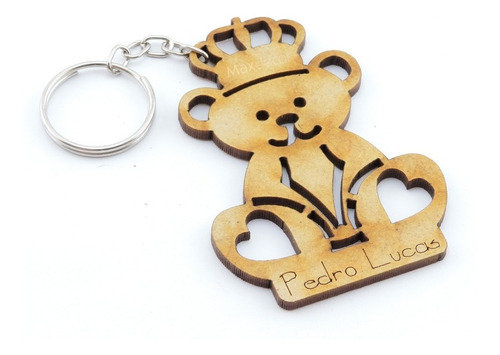 50 Chaveiros Personalizados Mdf Infantil - Urso Coroa