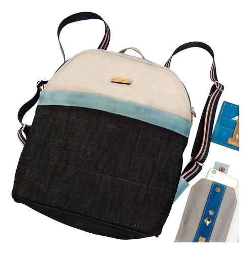 Mochila Marea En Cuero Y Denim (jean) Brisa Urbana Color Gris