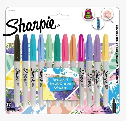 Marcadores Sharpie 12 Colores + Tonos Pastel + 5 Tarjetas 