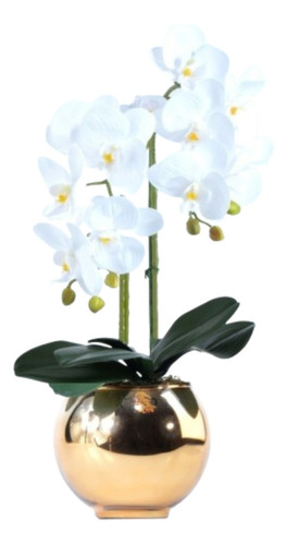 Arranjo 2 Orquídeas Artificiais Brancas Em Vaso Dourado Leka